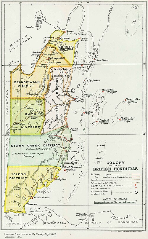 Mapa Brytyjskiego Hondurasu 1909