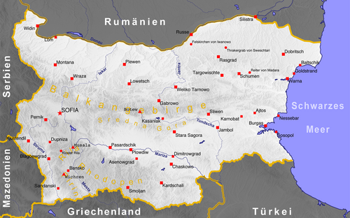 Mapa miast Bułgarii