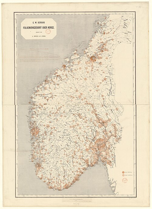 Bergha mapa statystyczna populacji Norwegii