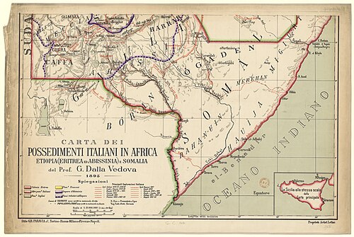 Mapa włoskich posiadłości w Afryce - Etiopia, Erytrea i Somalia