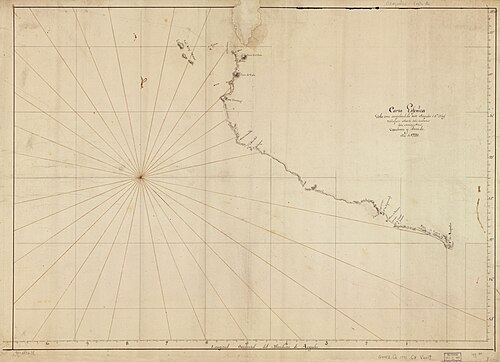 Mapa sfery. wybrzeża Acapulco-San Blas 1791