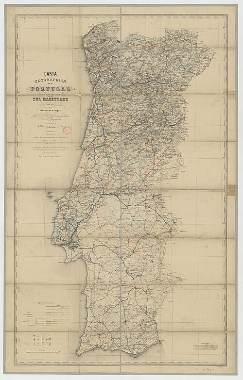 Mapa geograficzna Portugalii 1860-1865