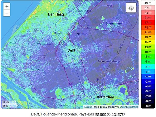 Mapa topograficzna Delft - Dane wysokościowe