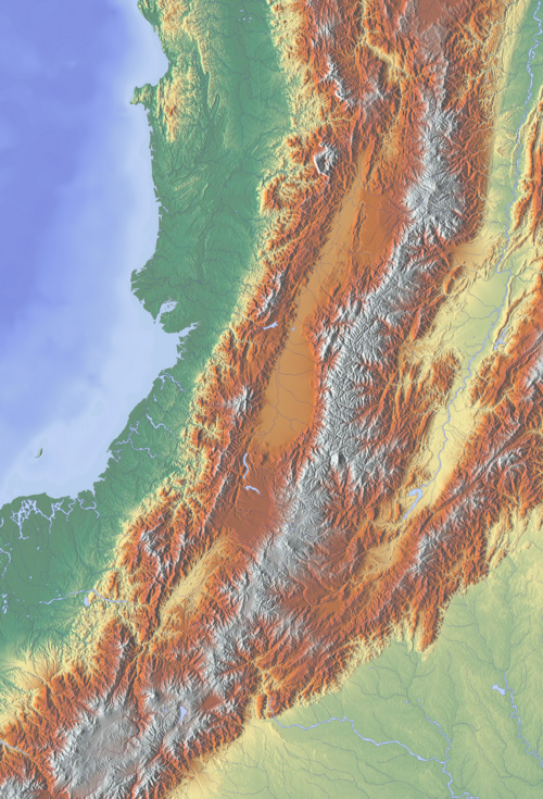 Mapa wulkanów Kolumbii