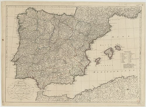 Mapa Hiszpanii i Portugalii ze śladami poczty