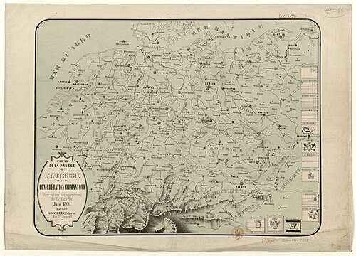 Mapa wojny pruskiej 1866: Prusy, Austria i Konfederacja Niemiecka