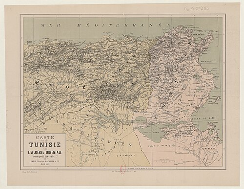 Mapa Tunezji i wschodniej Algierii, Ed. Dumas-Vorzet