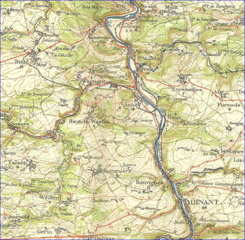 Mapa regionu Namur (miasta Bioul i Dinant)