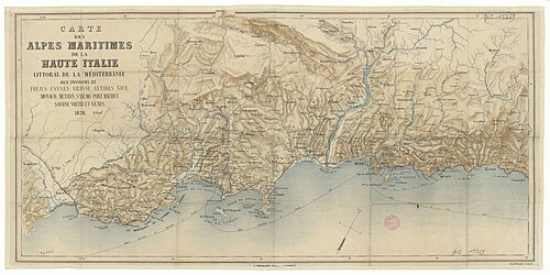 Mapa Alp Morskich z wybrzeżem Morza Śródziemnego