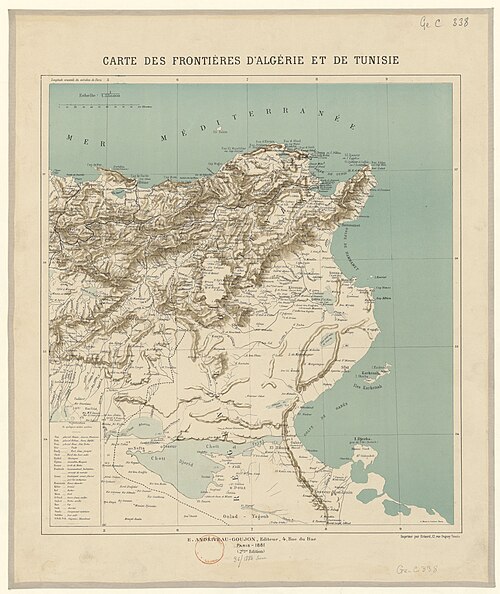 Mapa granic Algierii i Tunezji