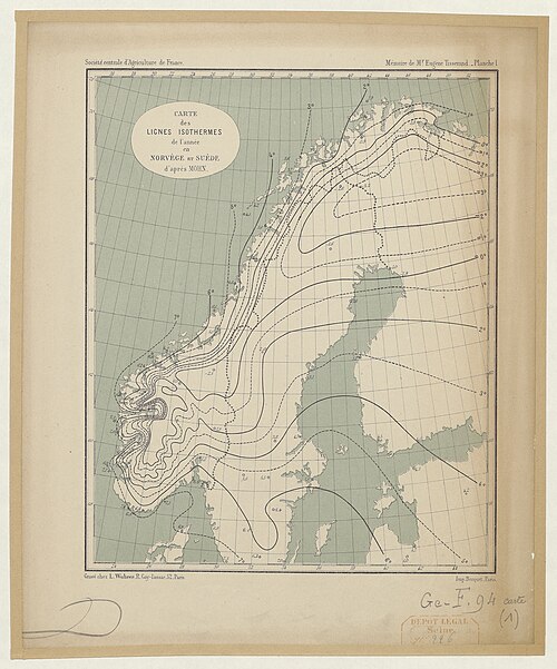 Mapa izoterm Norwegii i Szwecji