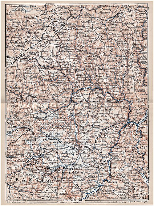Mapa Luksemburga z przewodnika Baedekera 1897