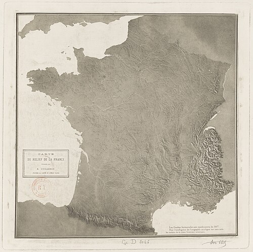 Mapa topografii Francji - E. Guillemin