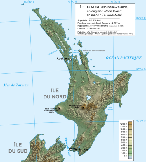 Mapa Wyspy Północnej Nowej Zelandii