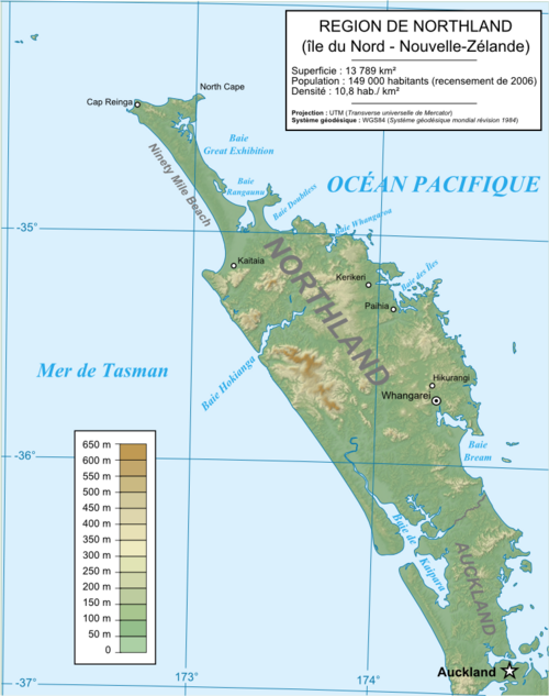 Mapa fizyczna Northland