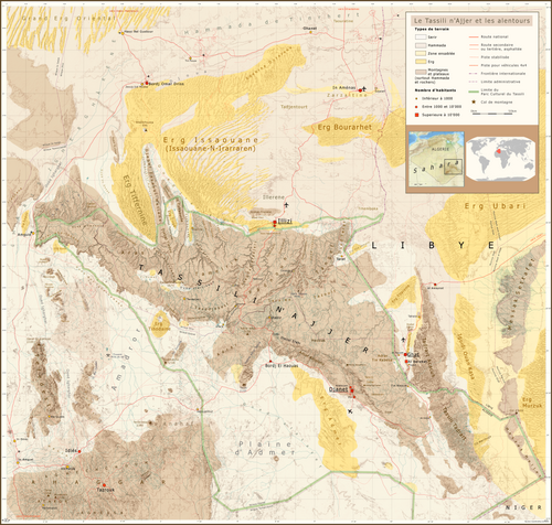 Mapa topograficzna Tassili n'Ajjer i okolic