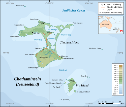 Wyspy Chatham - mapa topograficzna