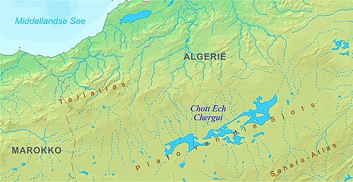 Mapa Solnego Jeziora Chott Ech Chergui