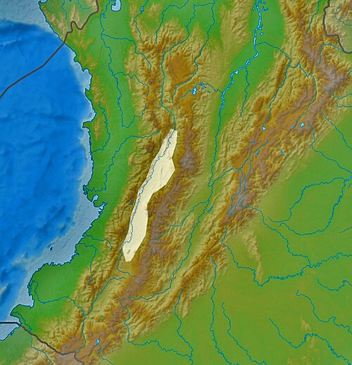 Mapa reliefu Kolumbii - lokalizacja Cauca