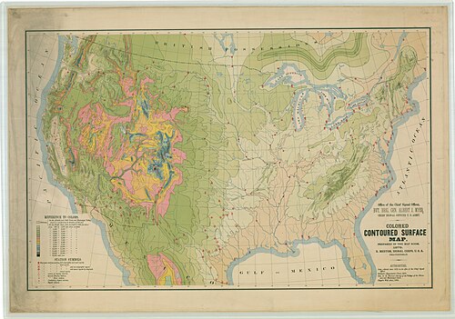 Kolorowa mapa warstwicowa USA
