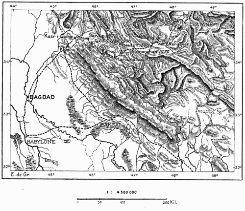 Mapa tras z Babilonu do Ekbatany