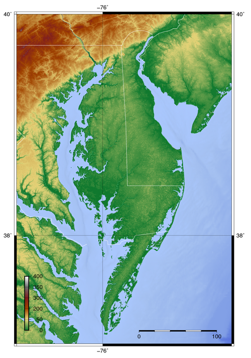 Mapa topograficzna Delmarva