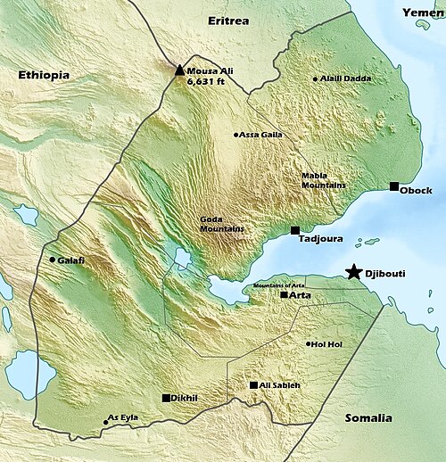 Mapa geografii Dżibuti