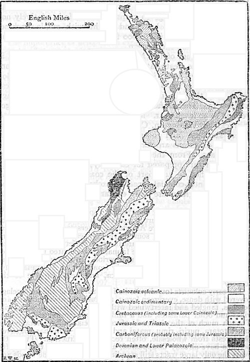 EB1911 Nowa Zelandia - mapa geologiczna