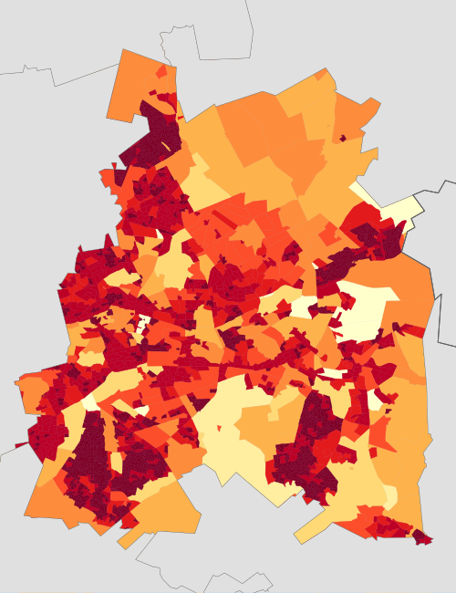 Ekurhuleni - Mapa gęstości zaludnienia 2001
