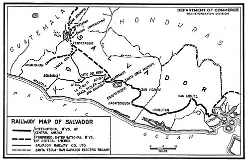 Mapa kolei Salwadoru 1925