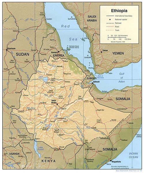 Etiopia mapa rzeźby terenu CIA 1999