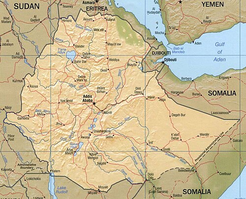 Etiopia mapa rzeźby terenu CIA 1999