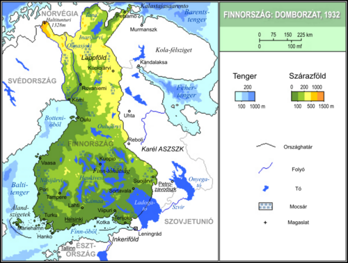 Finlandia 1932 Mapa fizyczna