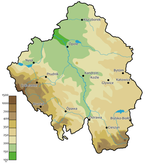 Fizyczna mapa Śląska