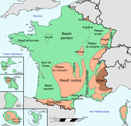 Francja - mapa rzeźby terenu