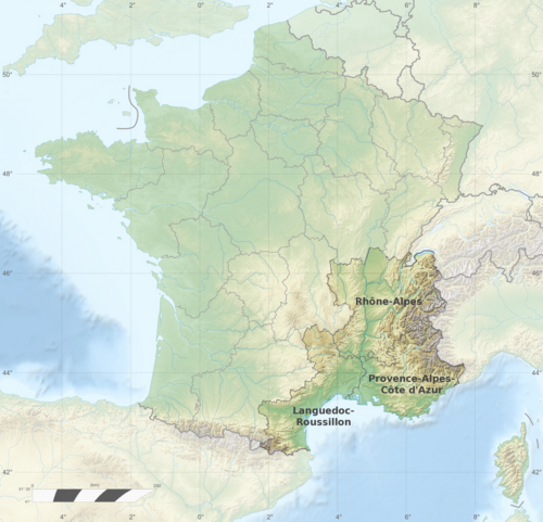 Francja mapa terenu - południowy wschód