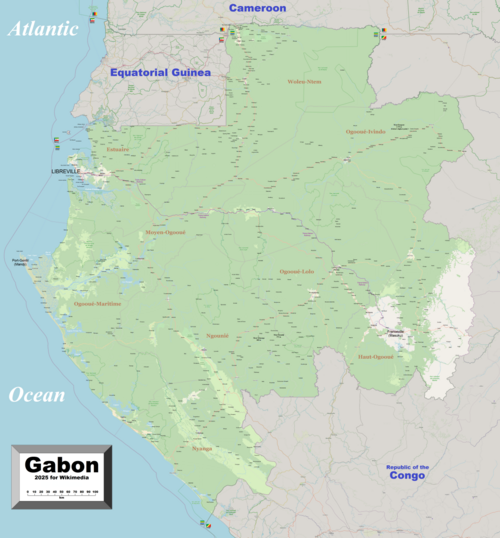 Gabon - Miasta, miasteczka i wioski 2021 OSM