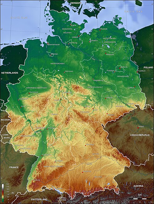 Mapa topograficzna Niemiec