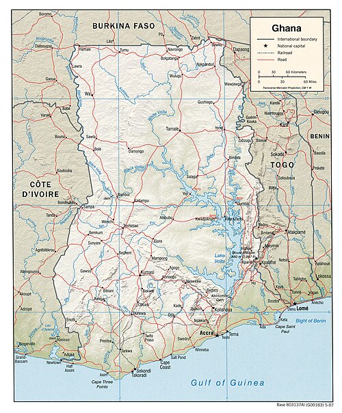 Mapa reliefowa Ghany 2007