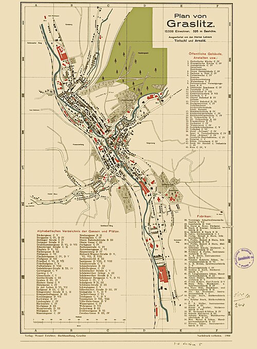 Plan miasta Kraslice 1924