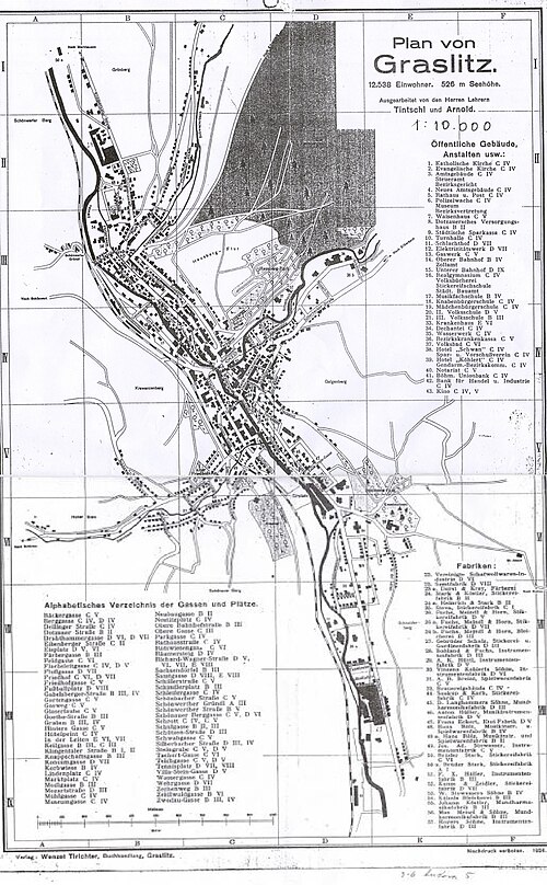 Plan miasta Graslitz 1924