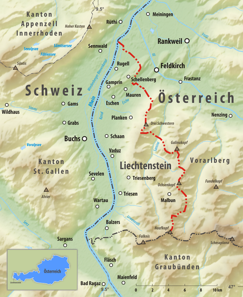 Przebieg granicy Austria-Liechtenstein