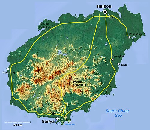Mapa topograficzna Hajnanu