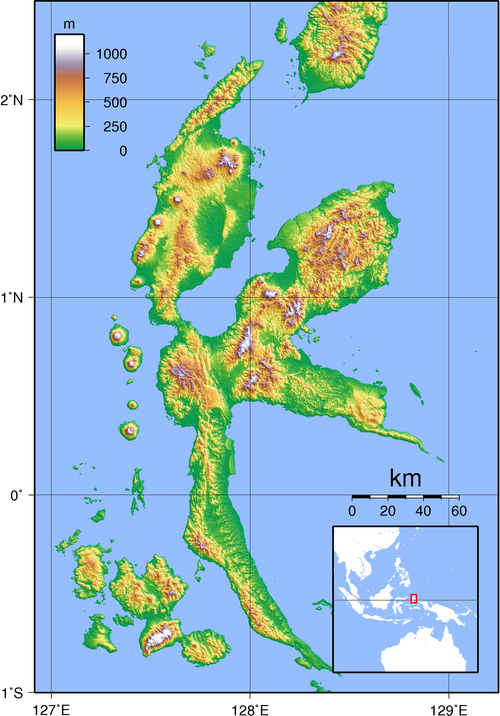 Halmahera - mapa topograficzna