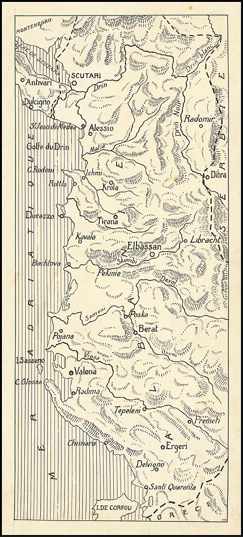 Ręcznie rysowana mapa Albanii w WWI