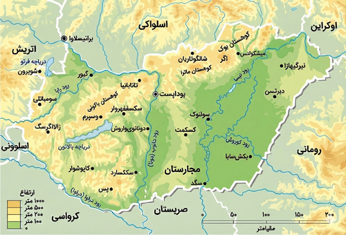 Mapa topograficzna Węgier w języku perskim