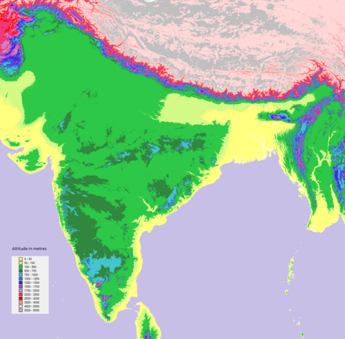 Mapa elewacji Indii