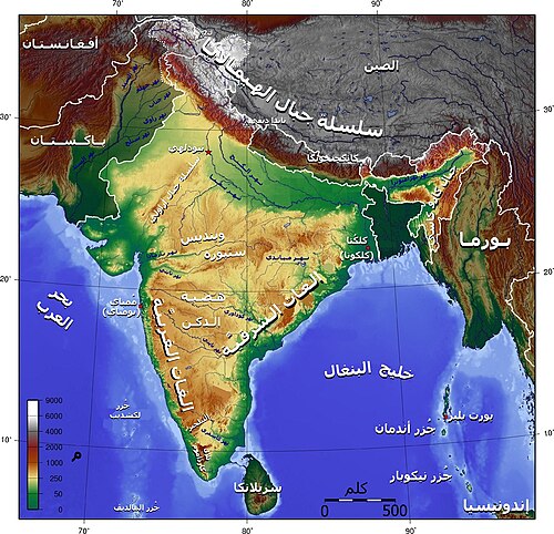 Mapa geograficzna Indii (arabski)