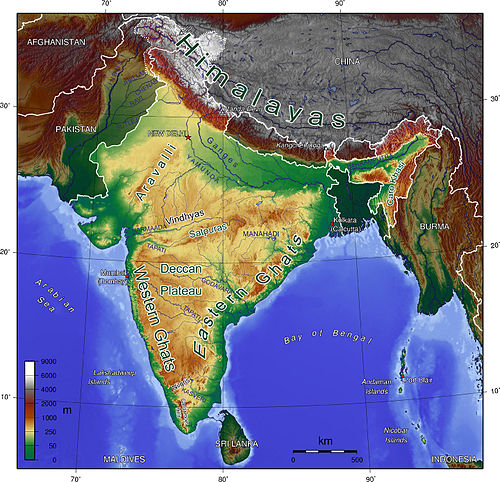 Mapa geograficzna Indii