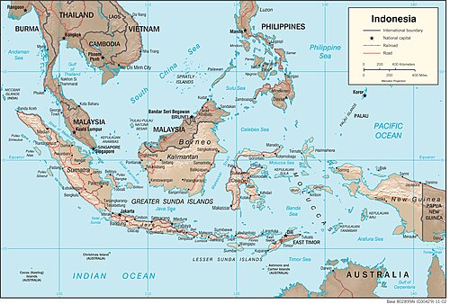 Indonezja - mapa fizjograficzna